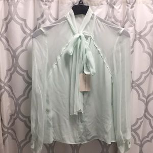 Carolina Herrera size 6 mint green neck tie blouse